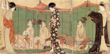 Die ganze Nacht unter Moskitonetz Kitagawa Utamaro Japaner Ölgemälde